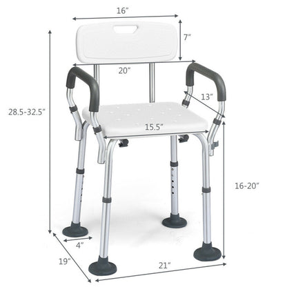 Spa Bathtub Shower Chair with Detachable Armrests and Back Support