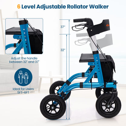 Blue Height Adjustable Foldable Rolling Walker with Seat for Seniors