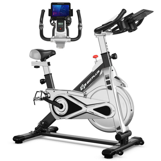 Stationary Silent Belt Adjustable Exercise Bike with Phone Holder and Electronic Display-Black