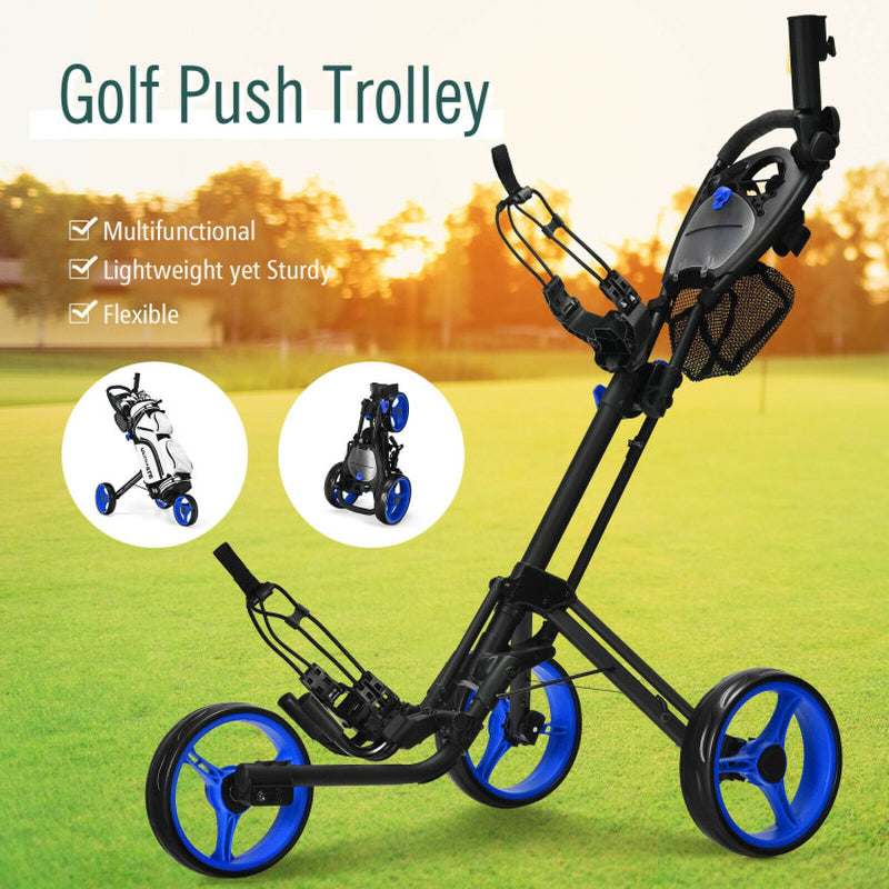 Folding 3 Wheels Golf Push Cart with Brake Scoreboard Adjustable Handle-Green