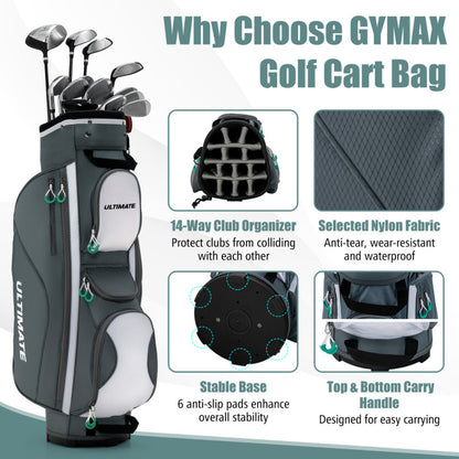 14 Dividers Golf Cart Bag with 7 Zippered Pocket