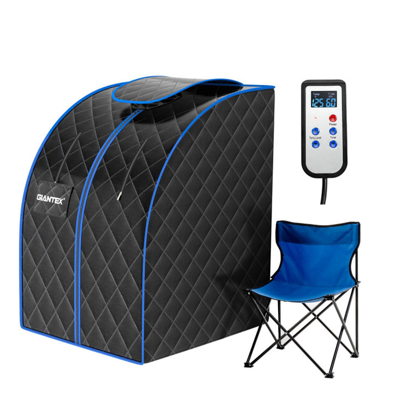 Portable Far Infrared Sauna with Heating Foot Pad and Chair in Black