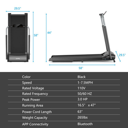 Compact Folding Treadmill with Touch Screen APP Control-Black