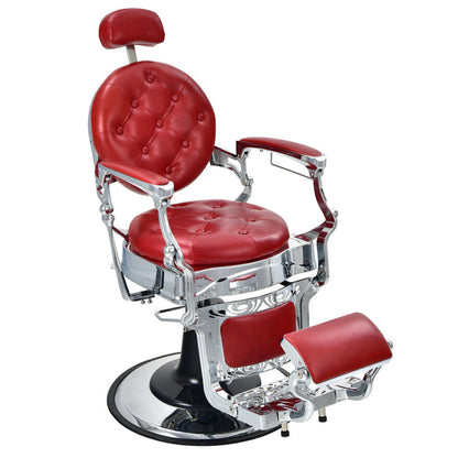 Classic Barber Chair with Adjustable Height and Headrest in Black Finish