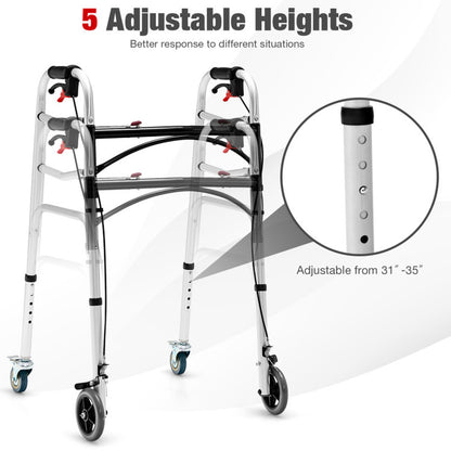 Aluminum Walker with Height Adjustment, Rolling Wheels, and Brakes