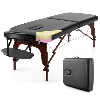 Height-Adjustable Folding Massage Table with Beech Wood Frame in Black Color