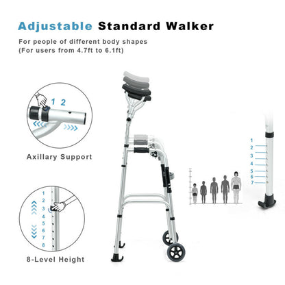 Collapsible Rehabilitation Walker with 5-Inch Wheels