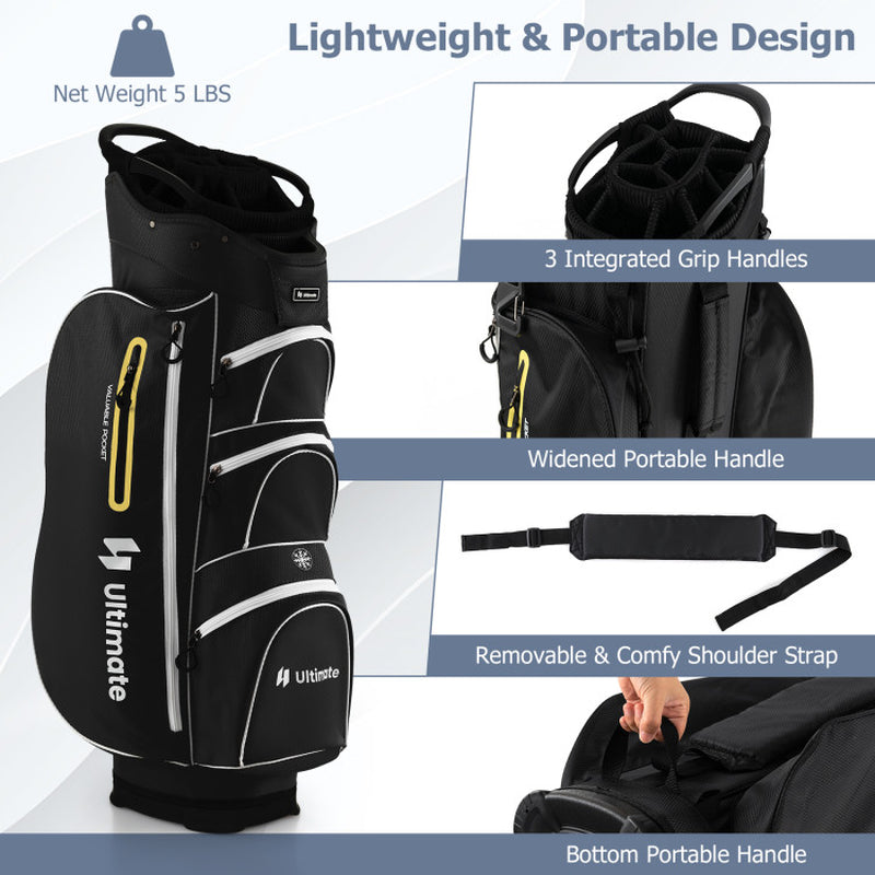 9.5 Inch Lightweight Golf Cart Bag with 15 Way Top Dividers-Black