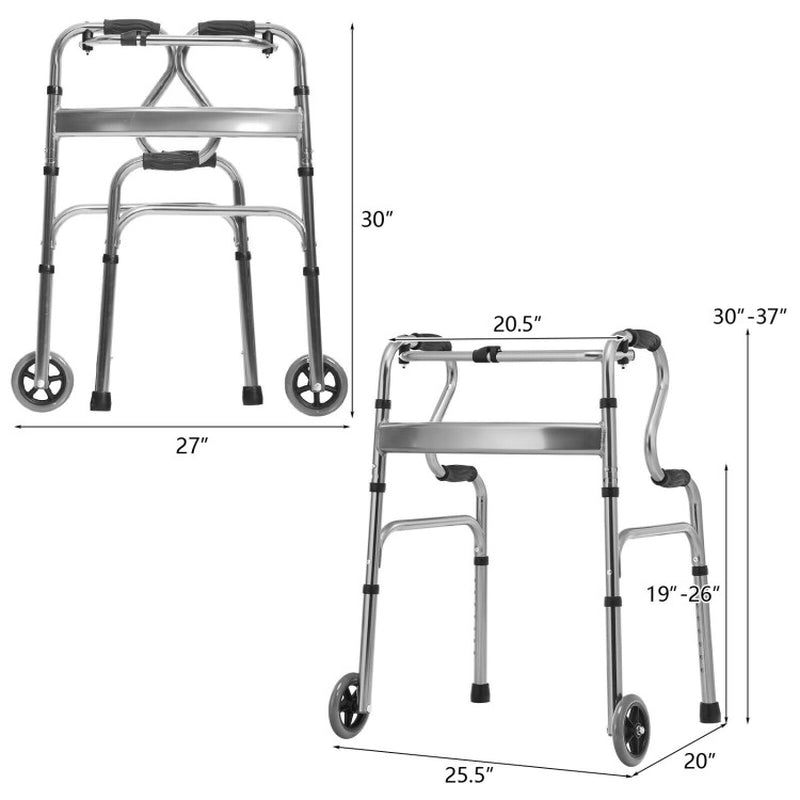 Gray Aluminum Heavy-Duty Folding Stand-Assist Walker with Wheels