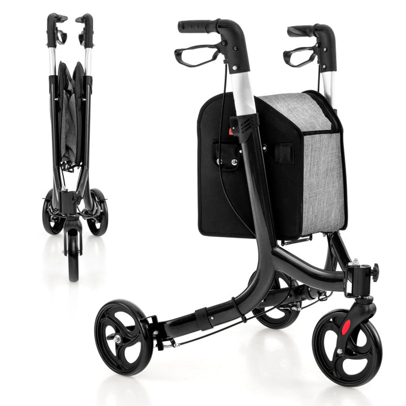 Red 3-Wheel Rolling Walker with Adjustable Handle