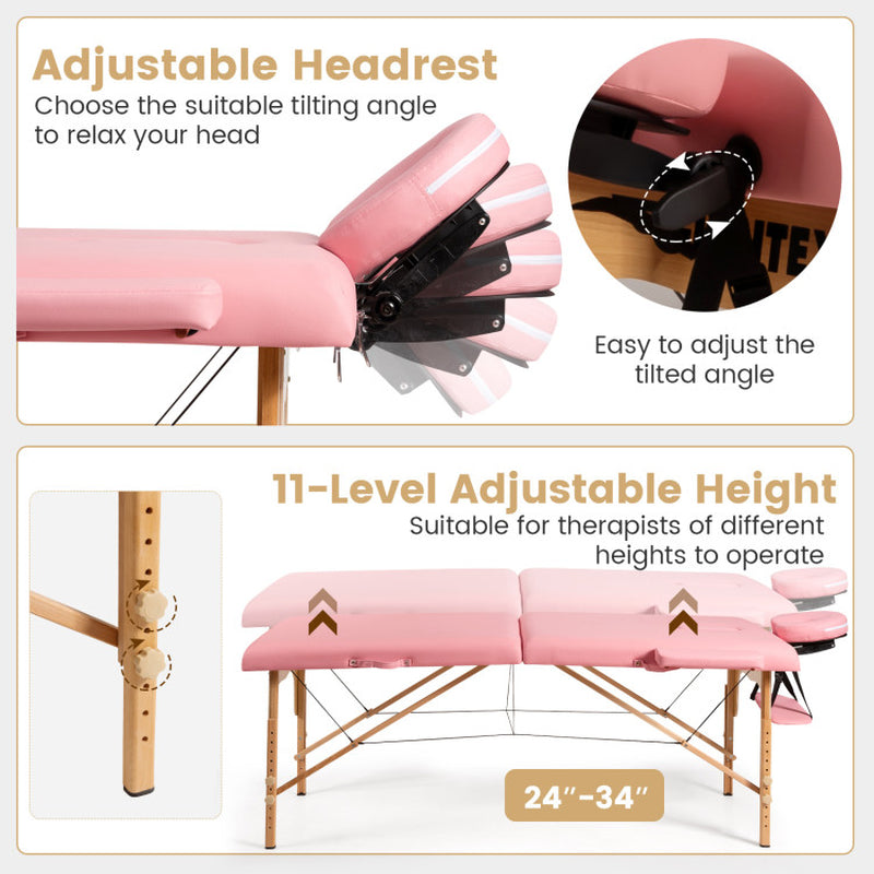 Pink Portable Facial Spa Bed with Adjustable Features and Carry Case