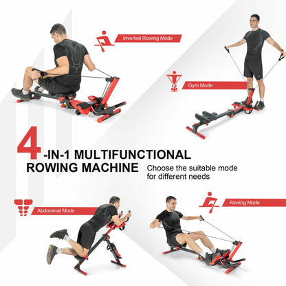 4-In-1 Folding Rowing Machine with Control Panel for Home Gym