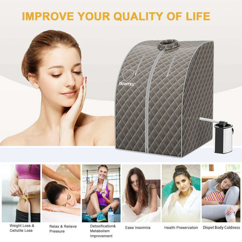 Portable Personal Steam Sauna Spa with 3L Blast-Proof Steamer Chair in Coffee Color