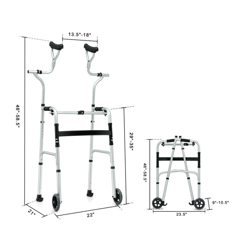 Collapsible Rehabilitation Walker with 5-Inch Wheels