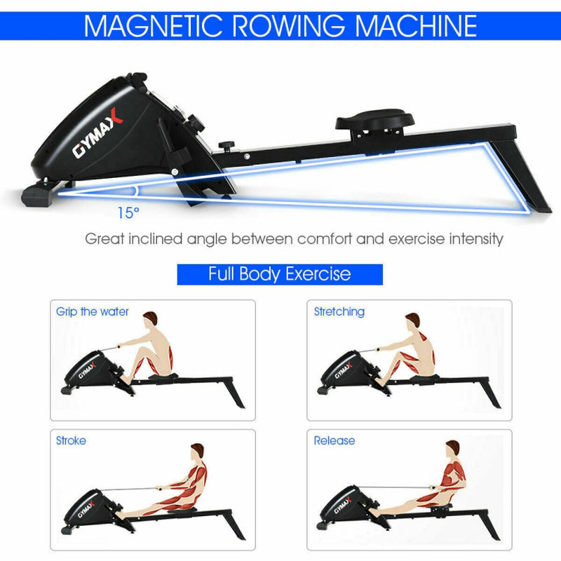 Foldable Magnetic Quiet Operated Fitness Rowing Machine with 10 Level Adjustable Resistance