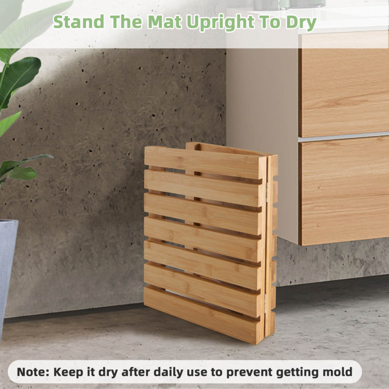 Natural Bamboo Bath Mat with Non-Slip Pads and Slatted Design