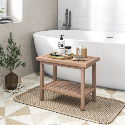 Durable Natural Wood Bath Spa Stool with Non-Slip Foot Pads for Elderly