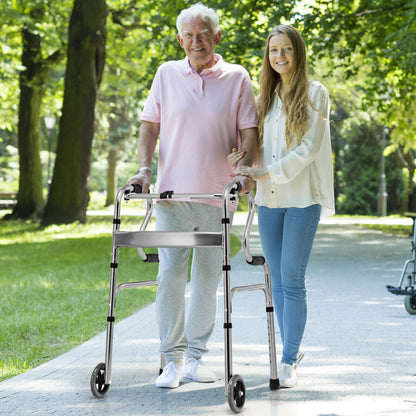 Gray Aluminum Heavy-Duty Folding Stand-Assist Walker with Wheels